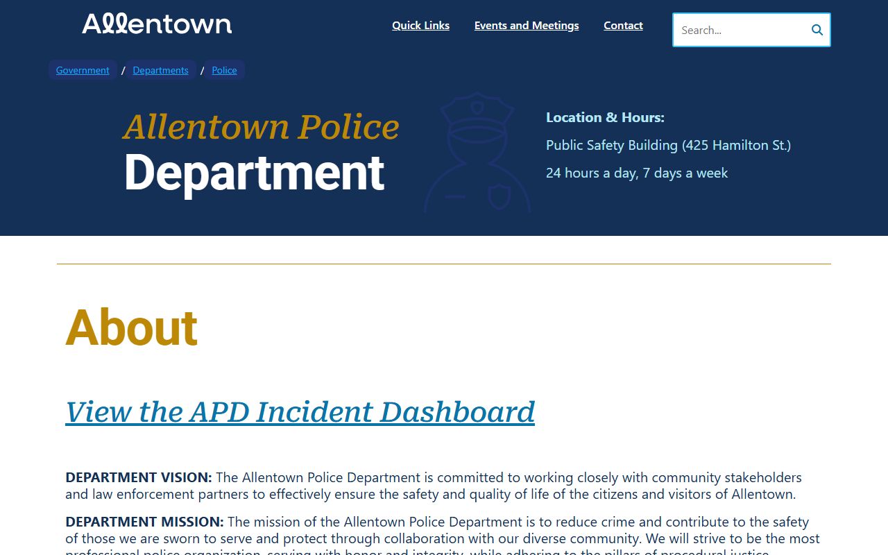 Allentown Police Department website for requesting busted mugshots and arrest records