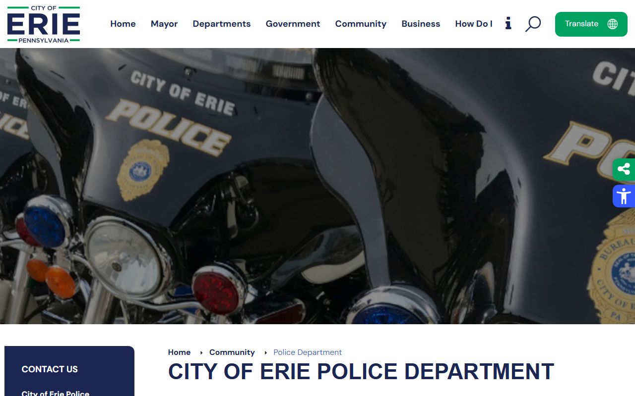 Erie Police Department website for requesting busted mugshots and arrest records