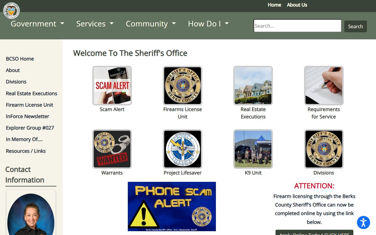Berks County Sheriff's Office website for arrest records