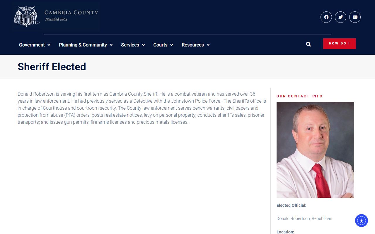 Cambria County Sheriff's Office website for busted mugshots and warrant information