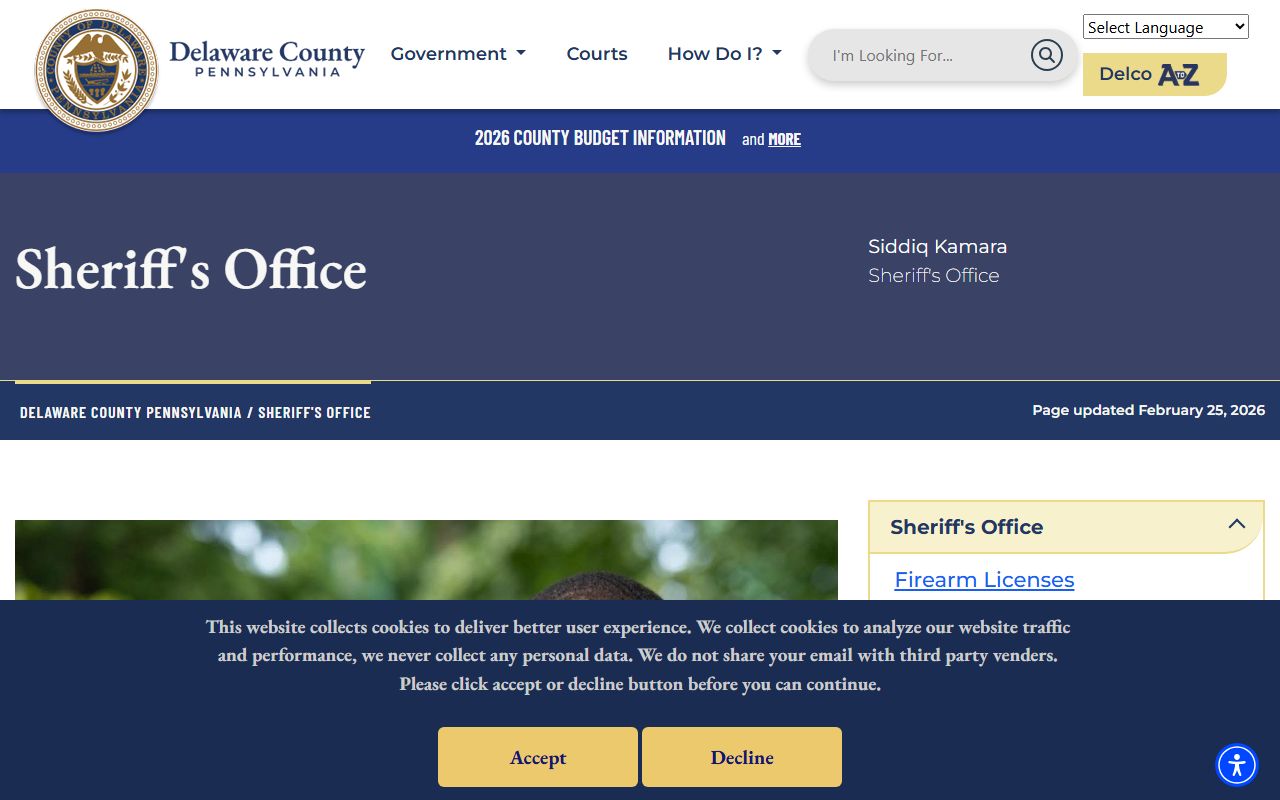 Delaware County Sheriff's Office website for arrest records