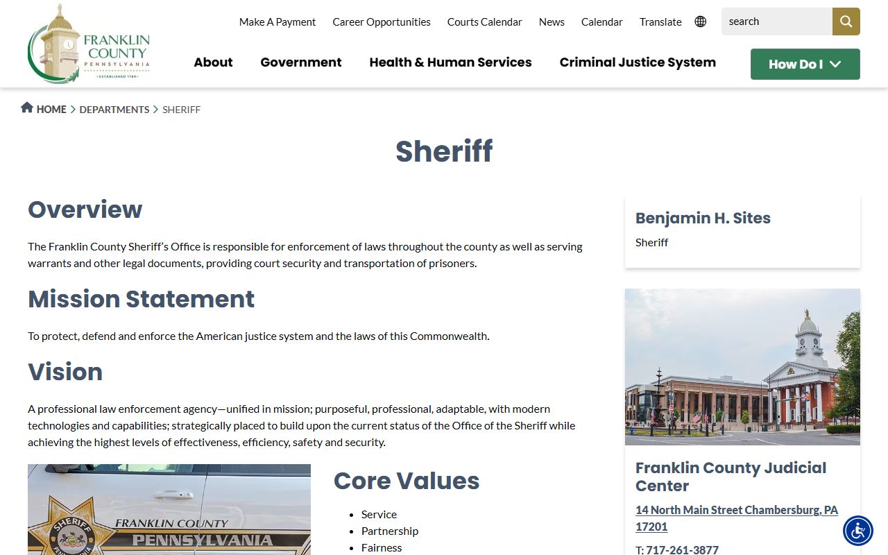 Franklin County Sheriff's Office website for arrest warrants and records