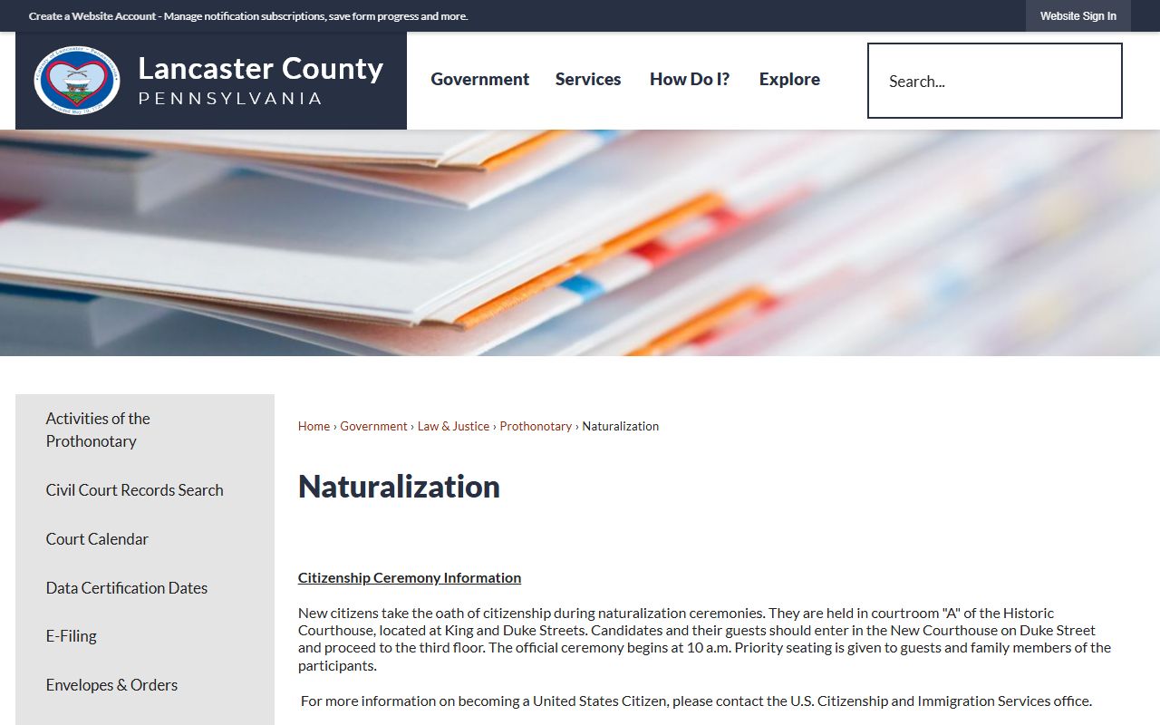 Lancaster County Prothonotary office and civil court records