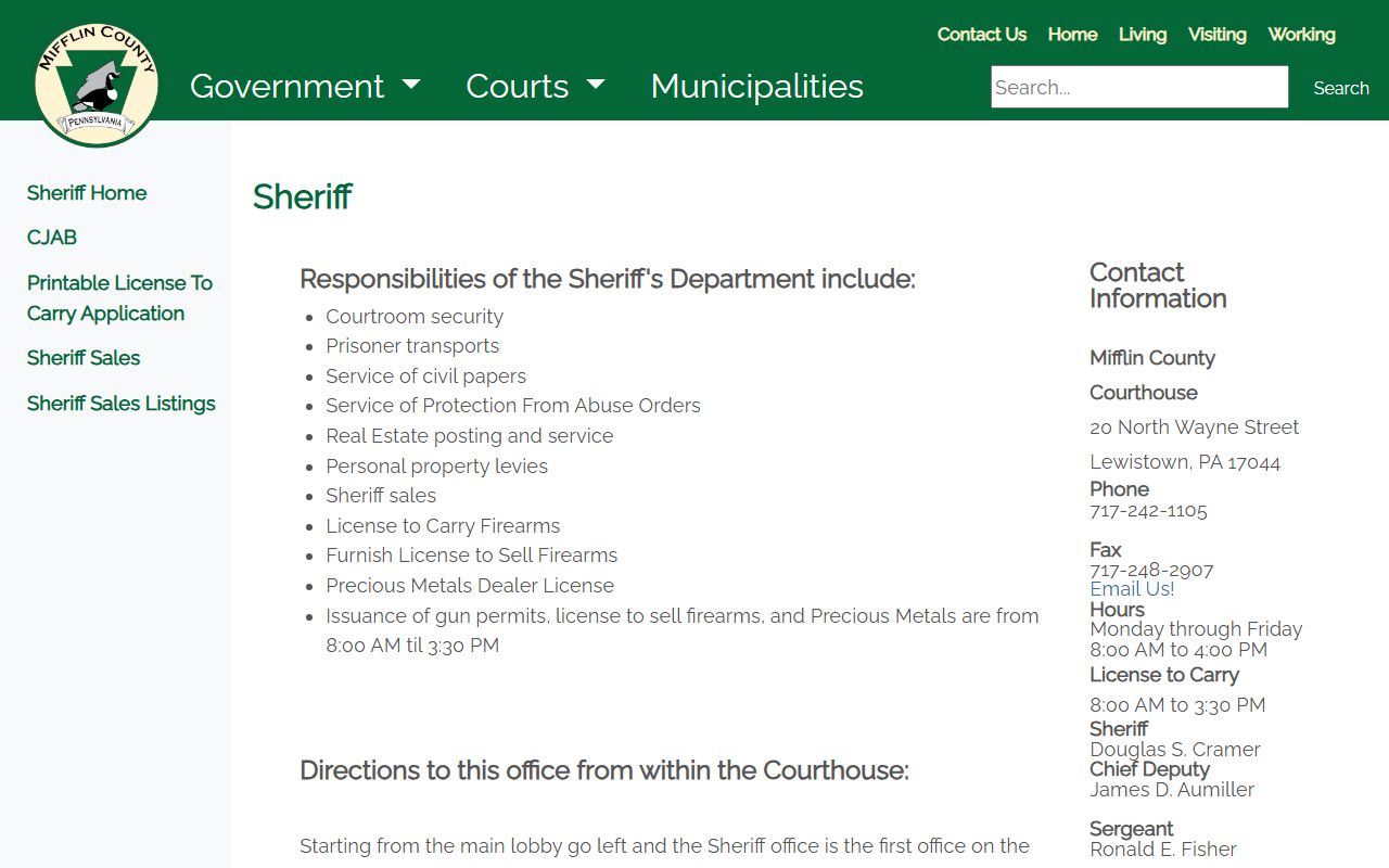 Mifflin County Sheriff Office website for busted mugshots and arrest records