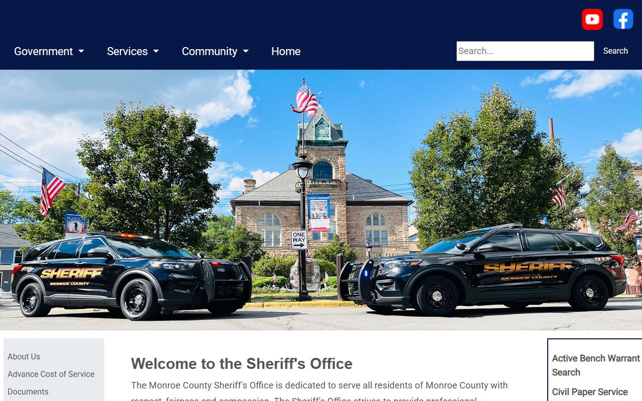 Monroe County Sheriff Office website for warrants and busted mugshots