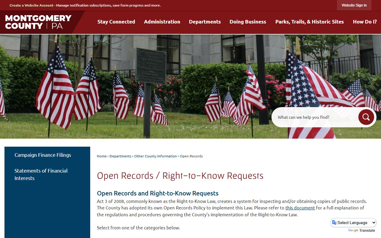 Montgomery County open records request policy page