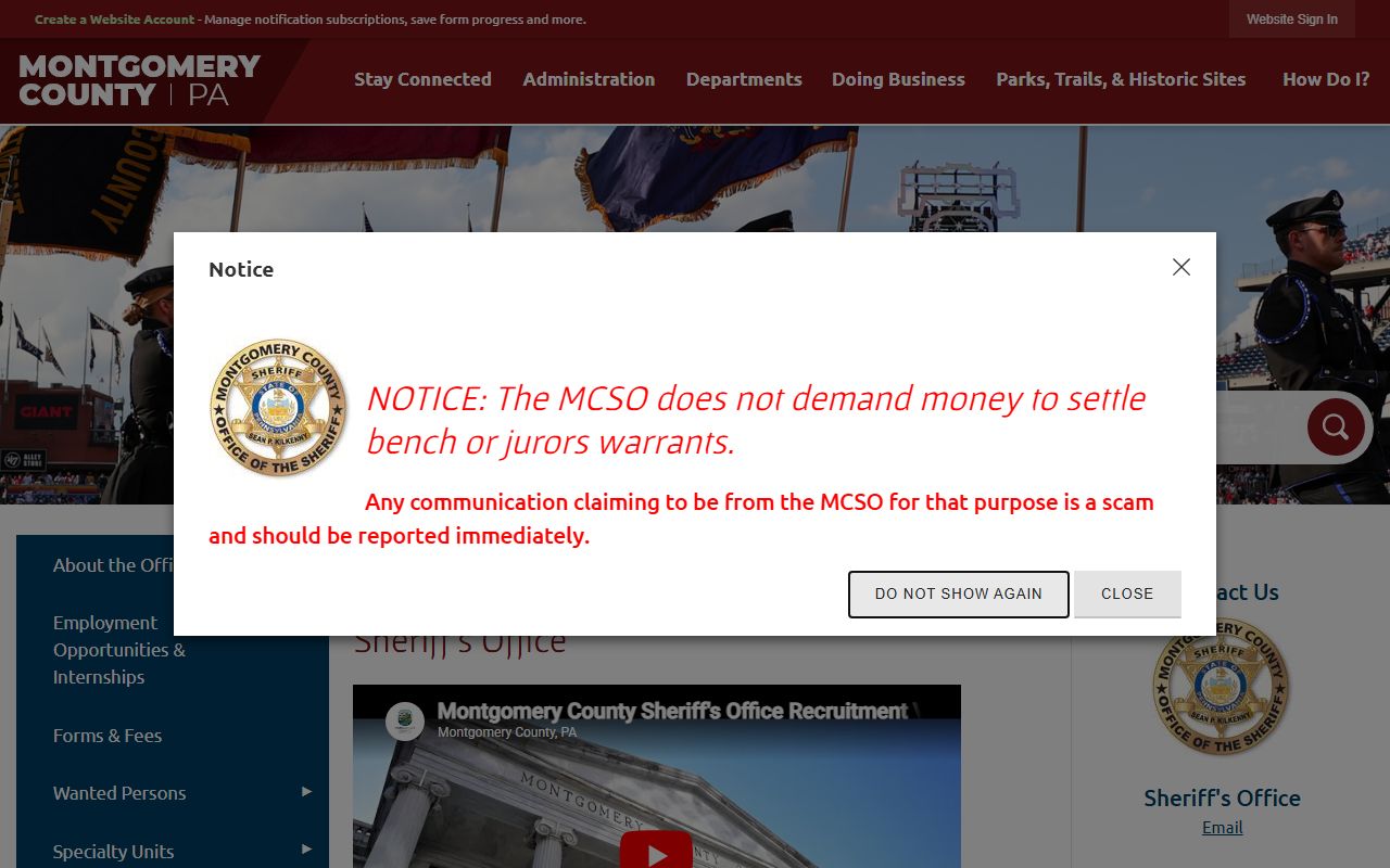 Montgomery County Sheriff Office website for warrants and busted mugshots