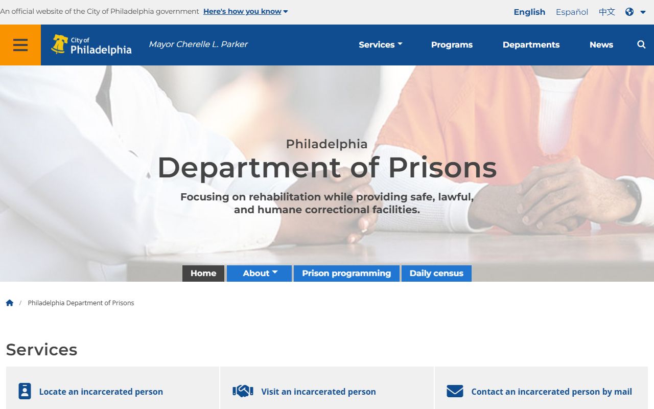 Philadelphia Department of Prisons facility information for booking records