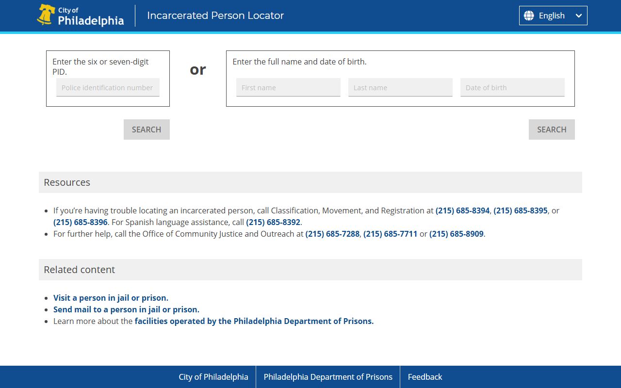 Philadelphia County Incarcerated Person Locator for inmate search