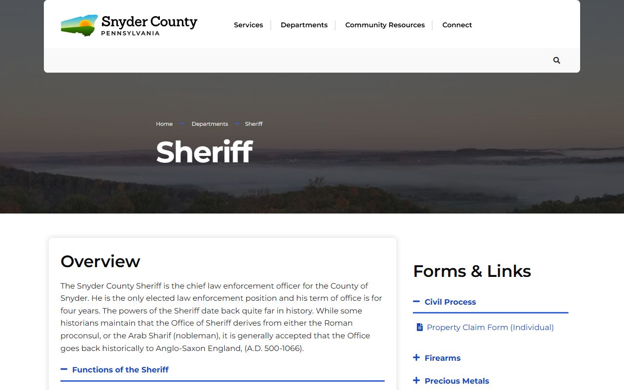 Snyder County Sheriff's Office website for arrest records and busted mugshots