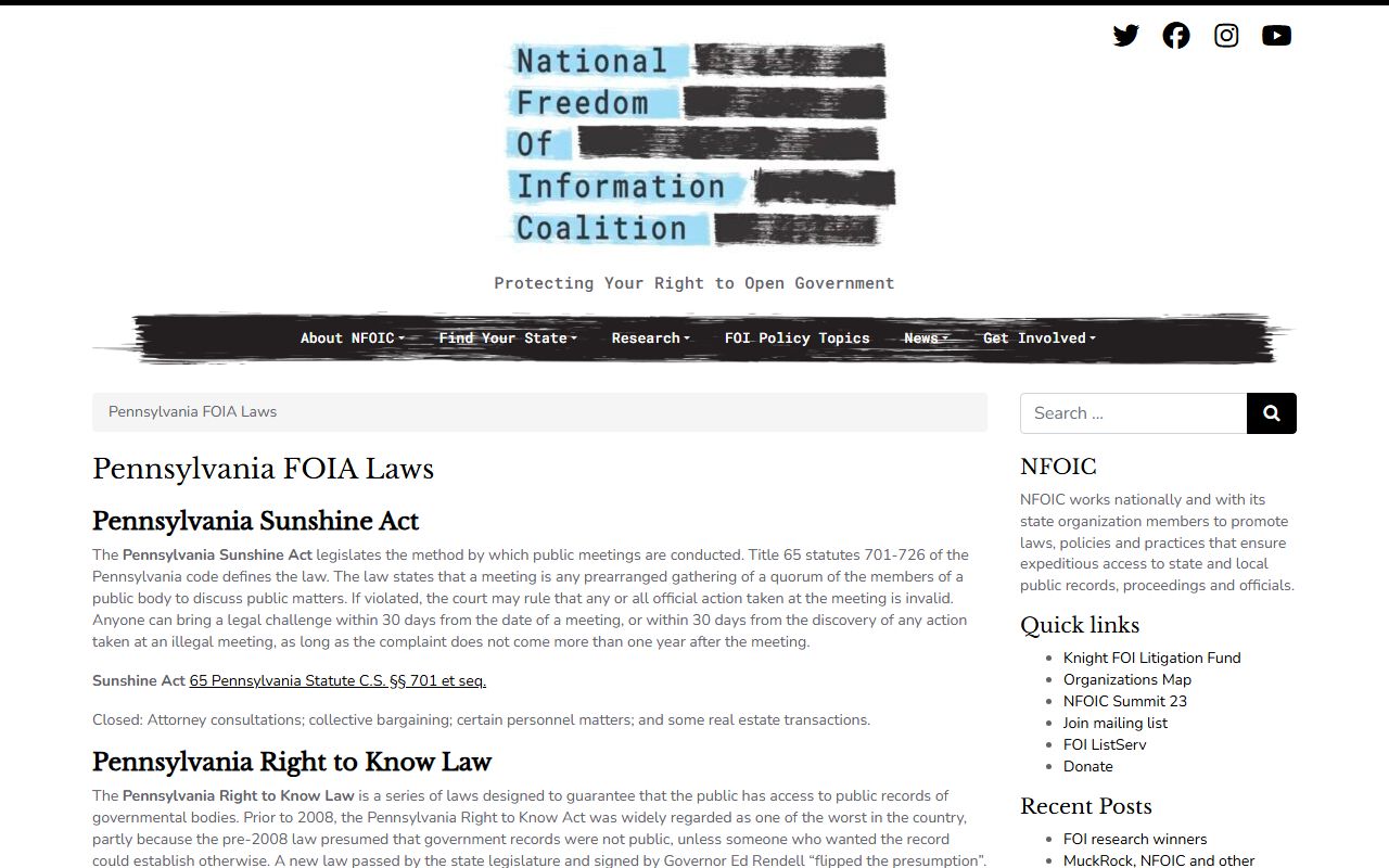 NFOIC guide to Pennsylvania FOIA laws for accessing busted mugshots
