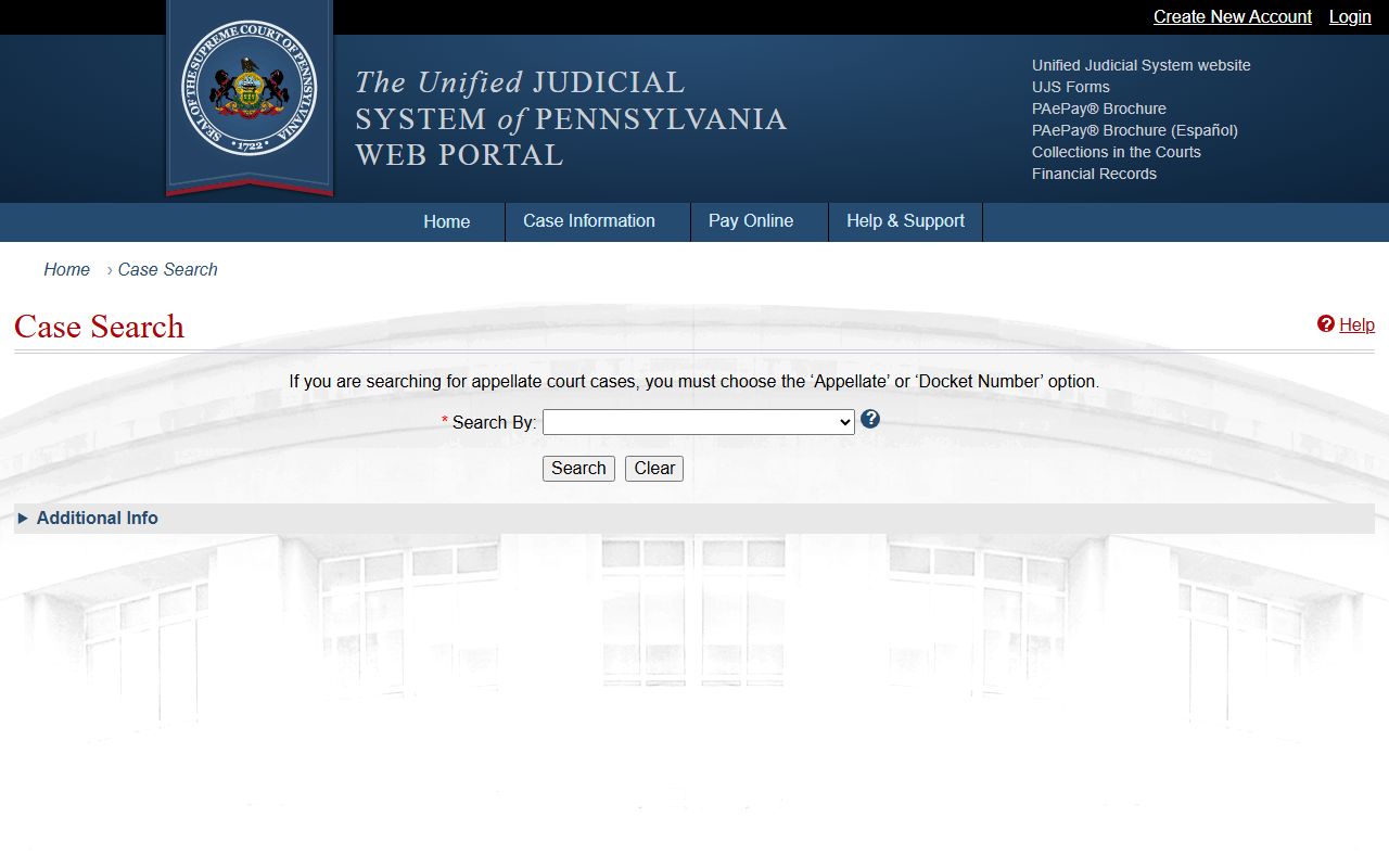 Pennsylvania UJS Portal for searching court records and busted mugshots