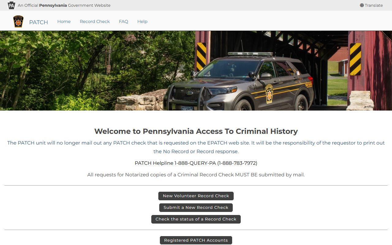 PATCH criminal history system for Pennsylvania busted mugshots lookup